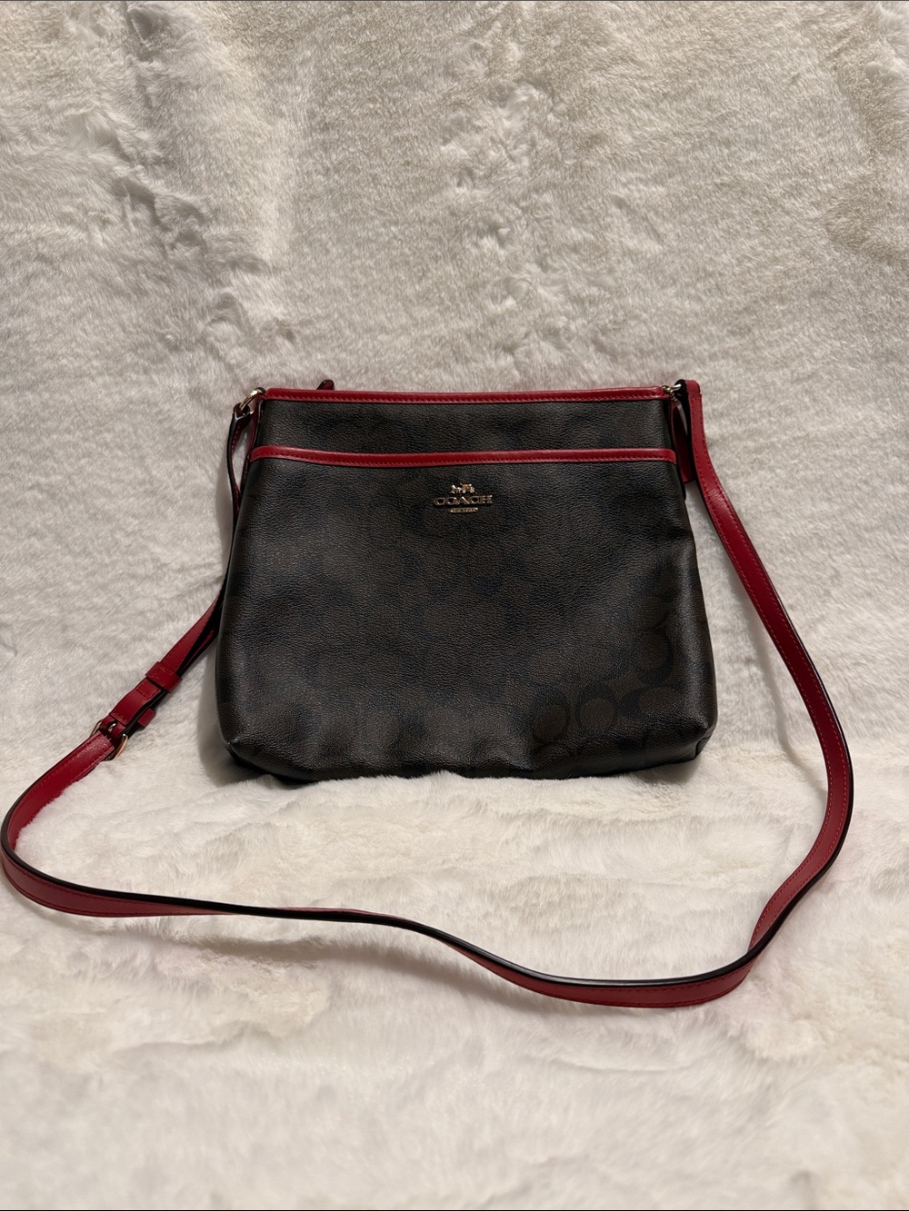 Coach Black Crossbody with Red Trim and Strap